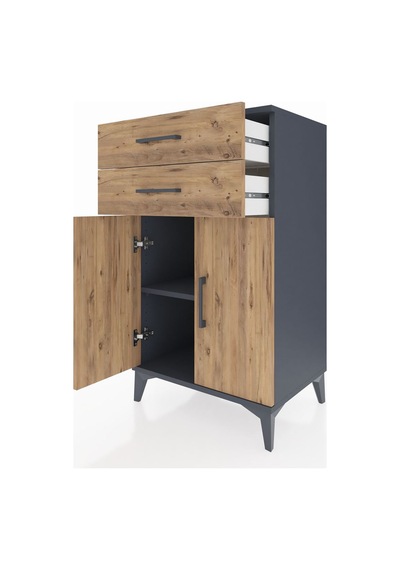 Hyperion Komodin Tek Raflı 2 Çekmeceli 2 Kapaklı 60x44x106 An... Antrasit