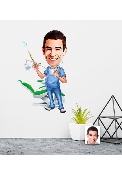 Kişiye Özel Bay Diş Hekimi Karikatürlü Duvar Sticker 50X70CM 4