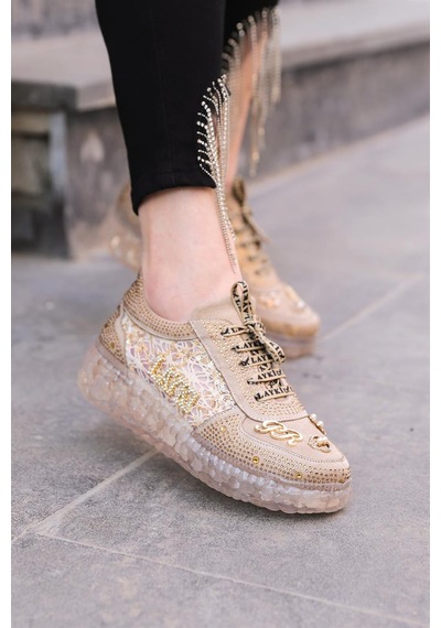Astra Taşlı Desenli Şeffaf Taban Bej Renkli Kadın Sneaker-bej Bej
