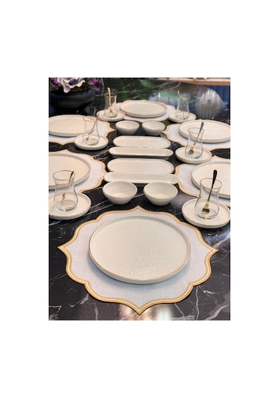 32 Parça Modern Krem Gold Kahvaltı Takımı-6458 Altın