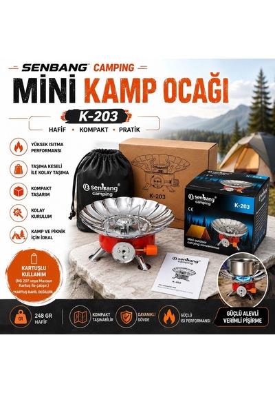 Senbang Camping K-203 Mini Kamp Ocağı Siperlikli Kamp Ocağı Kırmızı