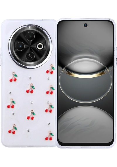 Tecno Spark 30c Kılıf Airbag Tasarımlı Simli Şeffaf Zore Kutup Kapak Kiraz