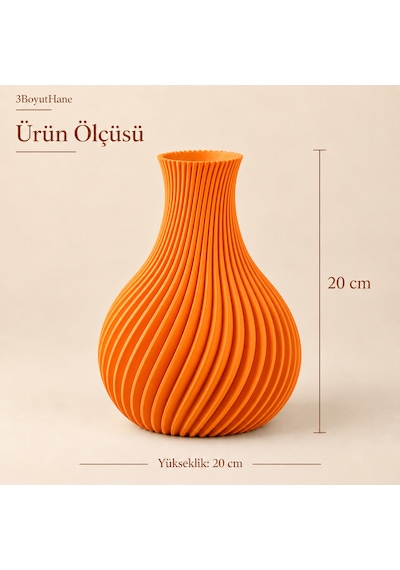Sarmal Tasarım Dekoratif Vazo 20 Cm Kuru Ve Yapay Çiçek Vazosu Turuncu