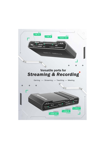 Lemorele Ac09 4k 60hz Hdmı Video Capture Card - Obs Twitch Yayıncı Ses/görüntü Yakalama Kartı  Gecikme Ps5 / Xbox / Pc / Mac / Kamera Uyumlu