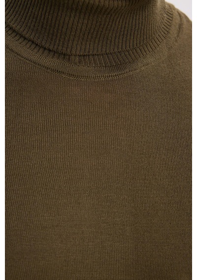 Tudors Erkek Slim Fit Tam Boğazlı Yaka Düz Yün Haki Triko Kazak-39414 Haki