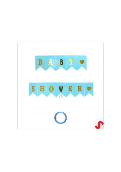 Baby Shower Altın Baskılı Bayrak Flama, 2 Mt - Mavi Diğer