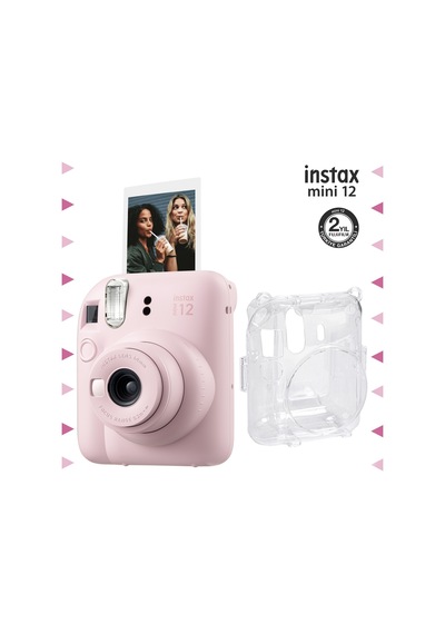 Fujifilm Instax Mini 12 Fotoğraf Makinesi + Şeffaf Kılıf Seti Pembe