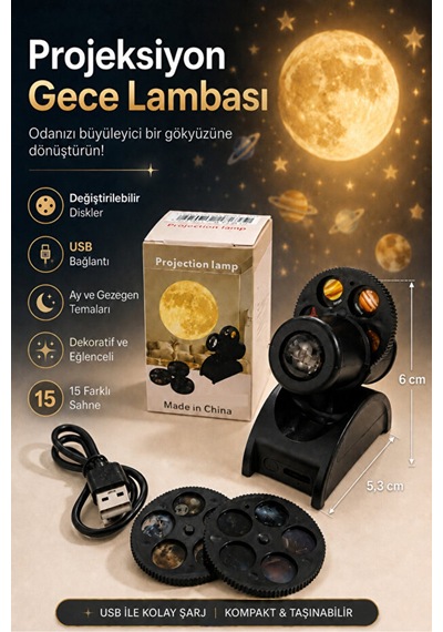 Yıldızlı Gece Lambası 15 Farklı Sahne Projeksiyon Led Lamba Usb Şarjlı Ay Ve Gezegen Projektörü Siyah - 928296840 Siyah