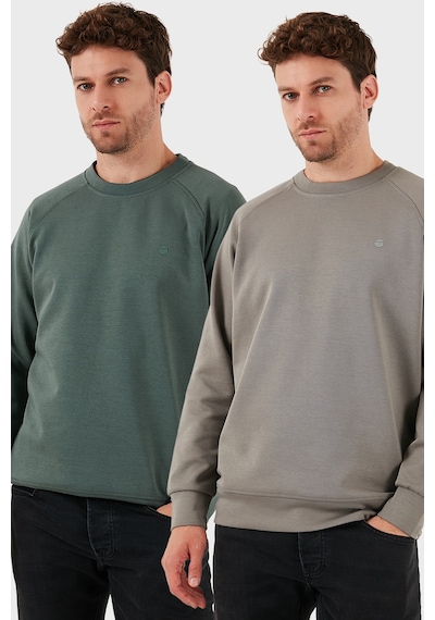 Buratti Streç Pamuklu Relaxed Fit Bisiklet Yaka 2'Li Paket Erkek Sweat 5901210S2 Açık Haki-Haki