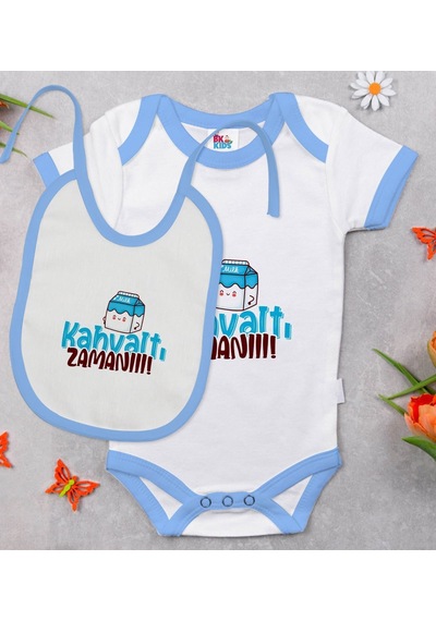 Bk Kids Kahvaltı Zamanı Tasarımlı Mavi Bebek Body Zıbın Ve Mama Ö Çok Renkli