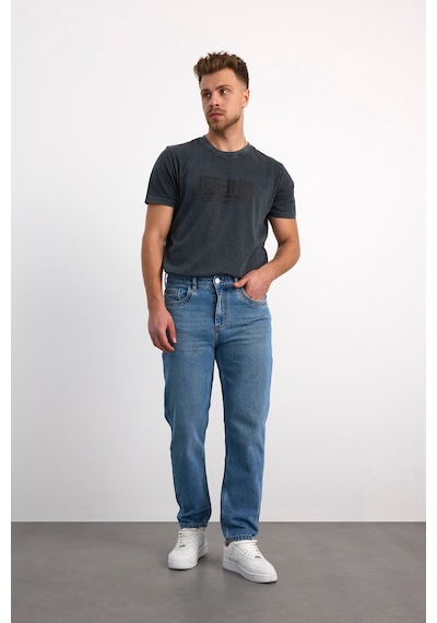 76082-70965 Erkek Tapered Fit Mıd Waıst Slim Leg Denim Pantolon 76082-70965 Buz Mavisi