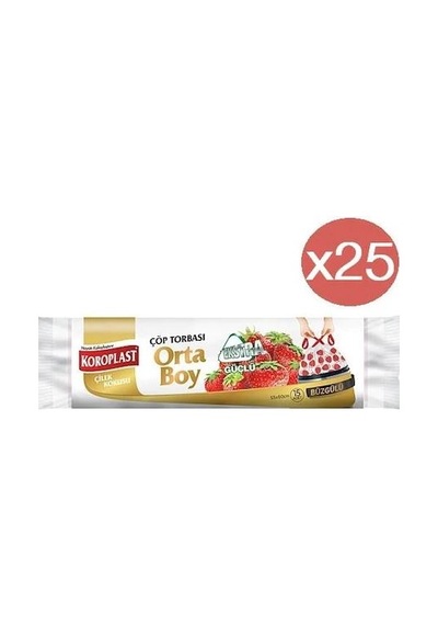 Koroplast Büzgülü Çilek Kokulu Orta Boy Çöp Torbası 25 Adet Beyaz 55 x 60 CM