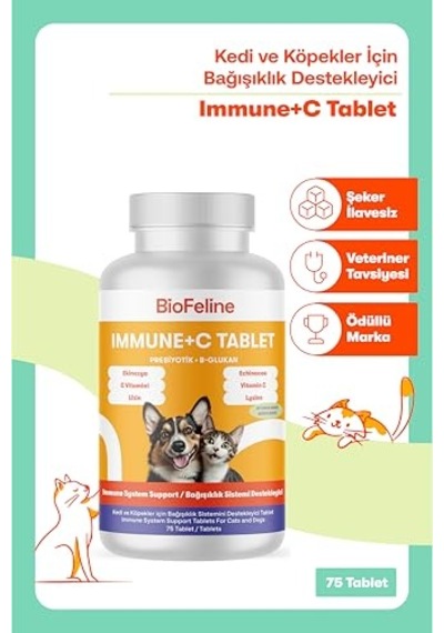 Biofeline Immune C Tablet Ve Kedi Ve Köpekler İçin Bağışıklık Sistemi Desteği Ve 75 Tablet