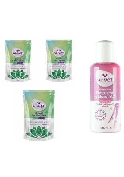 Vivet Granül Sir Ağda Azulen 250 Gr 3 Adet + Vivet Ağda Temizleme Ve Masaj Yağı Vitamine 125 Ml