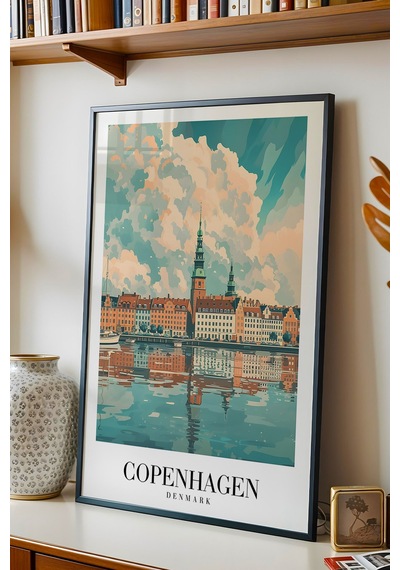 Copenhagen Denmark Vintage Seyahat Posteri Çerçeveli Tablo - Premium İskandinav Elit Duvar Dekoru Siyah Copenhagen Denmark Vintage Seyahat Posteri Çerçeveli Tablo - Premium İskandinav Elit Duvar Dekoru Siyah