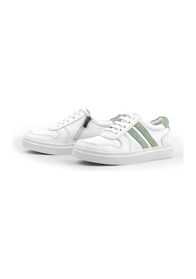 Hakiki Deri Beyaz Bağcıklı Fermuarlı Çocuk Sneaker