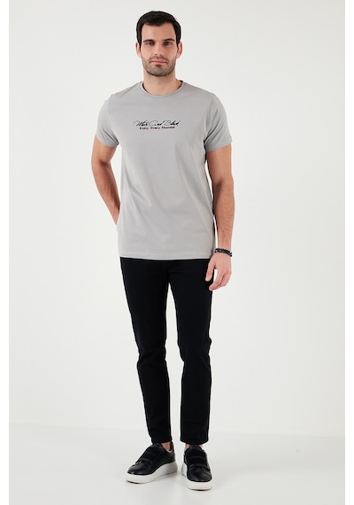 Buratti Pamuklu Slim Fit Bisiklet Yaka Yazılı Erkek T Shirt 541Enjoy Açık Gri
