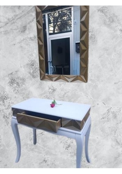 Dresuar Piramit Model90519 Kayın Lükens Ayak Mdf Tabla Ve Ayna Gold Beyaz Elyapım Beyaz