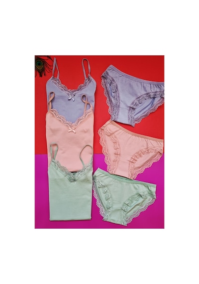 Demirsa Boutique Dantelli Pamuklu V Yaka İp Askılı Likralı Kadın Atlet-külot Takım Yeşil, Mavi Ve Pudra Renk 3'lü Set Çok Renkli1 Demirsa Boutique Dantelli Pamuklu V Yaka İp Askılı Likralı Kadın Atlet-külot Takım Yeşil, Mavi Ve Pudra Renk 3'lü Set Çok Renkli1