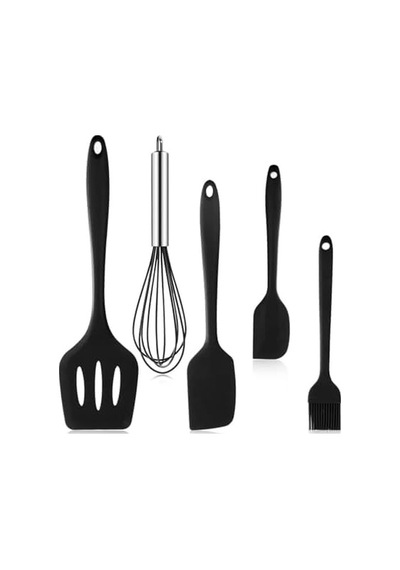 5 Parça Siyah Silikon Spatula Seti Yanmaz, Yapışmaz Ve Isıya Dayanıklı 0