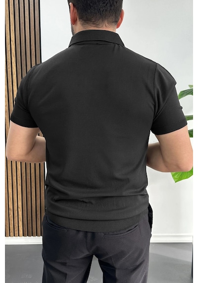 Erkek Çizgi Desenli Polo Yaka Siyah Edw458 Siyah