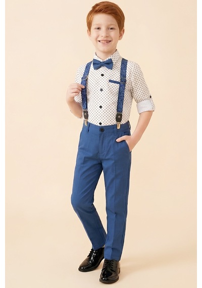 Modanino Erkek Çocuk 4'lü Takım Set Pantolon+gömlek+askılı Kemer+papyon 12660 Saks Mavisi Modanino Erkek Çocuk 4'lü Takım Set Pantolon+gömlek+askılı Kemer+papyon 12660 Saks Mavisi