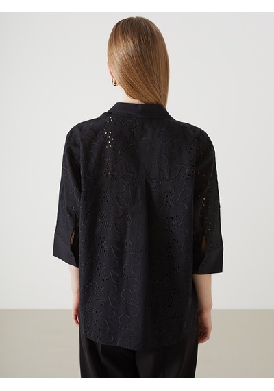 Lcw Vision Siyah Ajurlu Oversize Kadın Gömlek