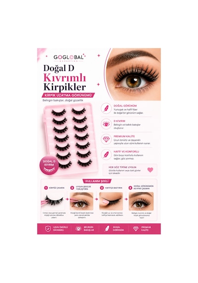 10 Çift D Kıvrım Takma Kirpik Seti Doğal Hacimli Bütün Kirpik 10-16 Mm Hafif Ve Tekrar Kullanıla