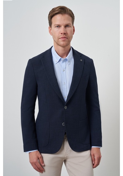 Morven Erkek Lacivert Dokuma Slim Fit Mono Yaka Ceket 25ms002016200 Lacivert