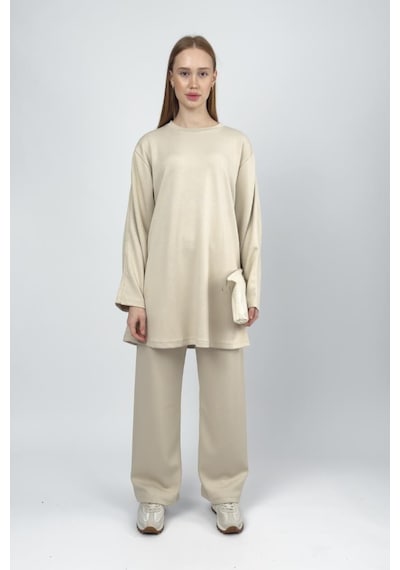Kadın Modal Tencel Tunik Pantolon Takım Bej