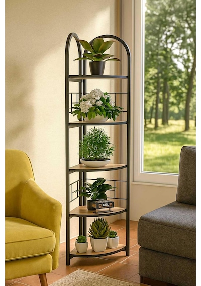 Reyo Falez 5 Raflı Metal Köşe Kitaplık Dekoratif Aksesuar Rafı Çiçeklik Salon Dekoratif Çok Amaçlı Raf Kahverengi Reyo Falez 5 Raflı Metal Köşe Kitaplık Dekoratif Aksesuar Rafı Çiçeklik Salon Dekoratif Çok Amaçlı Raf Kahverengi