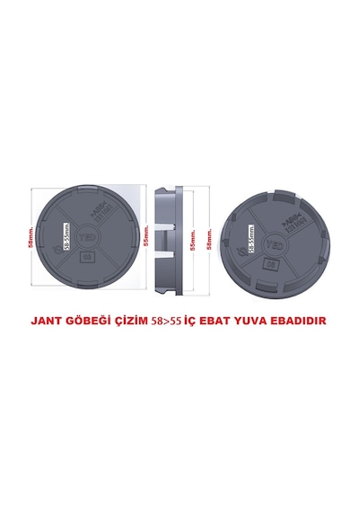 Jant Göbeği Volkswagen 58-55 55Mm Yuva 4'Lü Set Siyah
