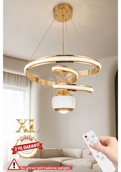 Ransom İthal Seri Xl 3 Renk Kumandalı Galaksi Led Avize Toplu Gold Kasa Büyük Salon & Oturma Odası Avizesi Altın