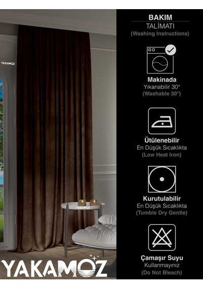 Yakamoz Kadife Görünüm Çikolata Kahvesi Ada Fon Perde Ekstraforlu Velvet Touch Serisi Çikolata Kahvesi