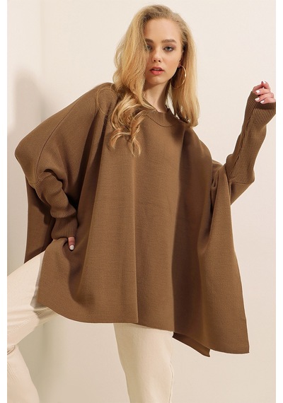 Bigdart 15783 Yırtmaçlı Panço Kazak - Taba 001