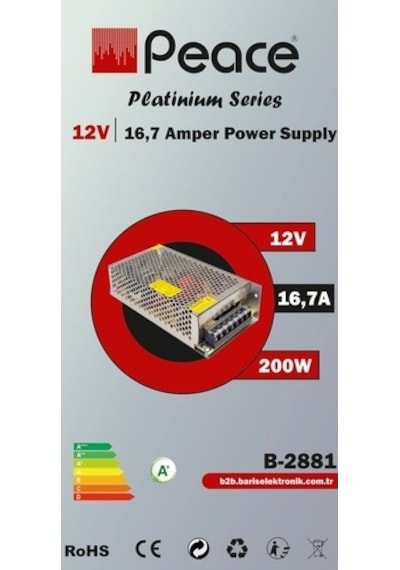 Peace B2881 220 Volt 12 Volt 16,7 Amper Metal Kasa Adaptör