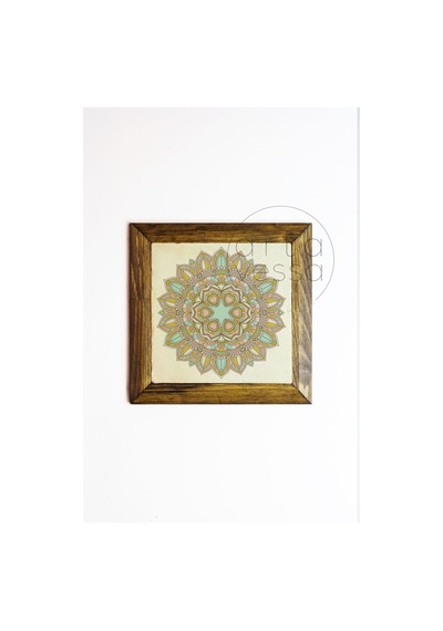 Artavessa Masif Ahşap Çerçeveli Taş Tablo Pano 16 x 16 cm - Mandala 2