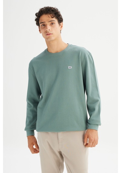 Lee %100 Pamuk Regular Fit Logo Detaylı Erkek Sweatshirt L2520367801 Yeşil