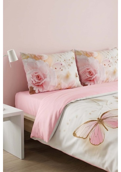 Pembe Elara 3d Flower Çift Kişilik Nevresim Takımı 4 Parça