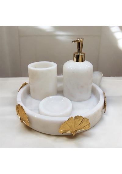 Marandmore Ginko Beyaz Mermer 4lü Banyo Seti