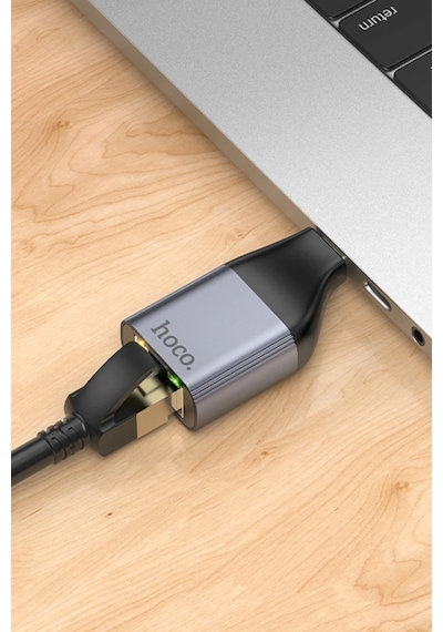 Hoco. Ua35 Tak Çalıştır Type-c To Rj45 100mbps Ethernet Dönüştürücü - Gri