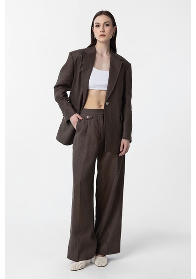 Antioch 100% Keten Kadın Blazer Ceket Kahve