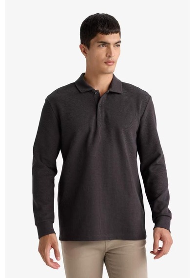 Defacto Regular Fıt Polo Yaka Waffle Sweatshirt F0301AX25AU Antrasit Defacto Regular Fıt Polo Yaka Waffle Sweatshirt F0301AX25AU Antrasit