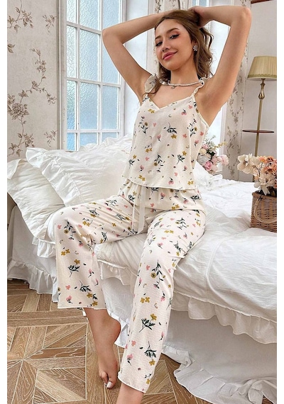 Merry See Özel Örme Kumaş Askılı Pijama Takımı Çok Renkli