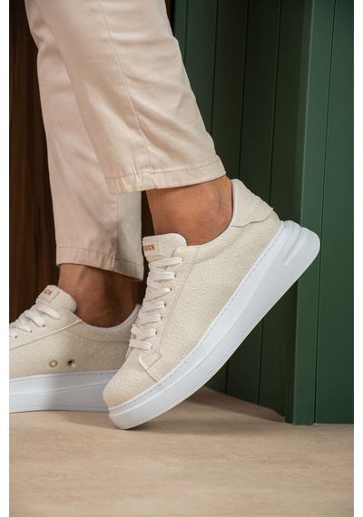 Bağcıklı Erkek Sneaker Beyaz Süet