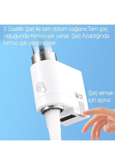 Polham Şarjlı Tam Otomatik Akıllı Sensörlü Musluk Başlığı Su Tasarruflu Musluk Başlığı Hareket Algılamalı