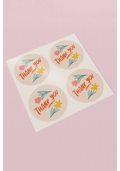Çilekli Ve Çiçekli Thank You Sticker 3x3cm St2241 Çok Renkli