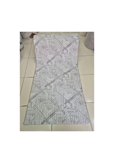 Nesrin Modern Çizgili Geometrik Desenli Kaymaz Jel Taban Yolluk Gri