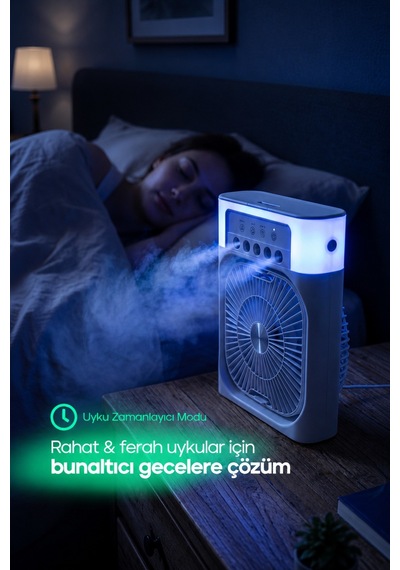 3in1 Masaüstü Fan 3 Kademeli Ferah Nemlendirici Buharlı Rgb Aydınlatmalı Vantilatör