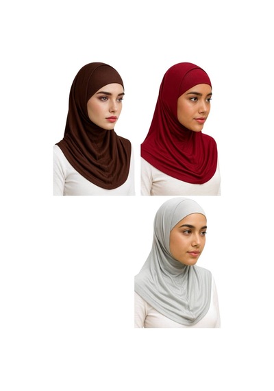 Aldaıyr 3adet Hijab 2 Parça Likra Kumaş Acı Kahve Bordo Gri